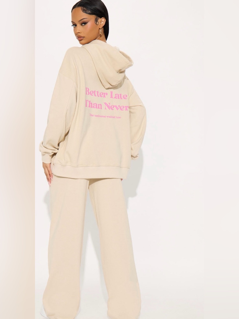 Fashionova “Better Late Than Never” Hoodie Pant Set - Beige